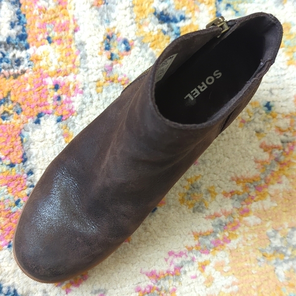 Sorel Joan Of Arctic Suede Leather Platform Wedge II Zip Ankle Booties Brown 7.5 - Picture 7 of 14